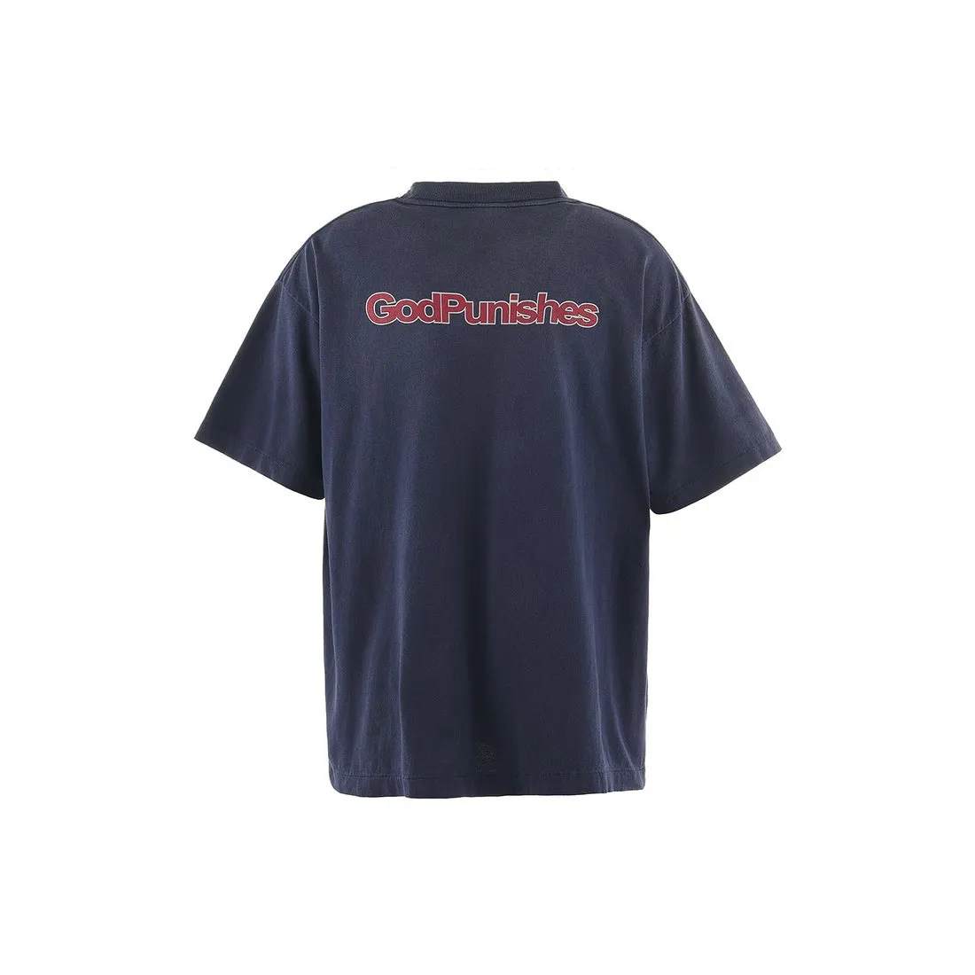 SAINT Mxxxxxx DEAD SAINT SS TEE/NAVY DEAD SAINT printed short sleeves God's Punishment TEE Washed blue S-XL Genuine consistent tube weaving without side seams High weight OE yarn fabric Assute dyeing Multiple horse fades Heavy wash water Worn holes Original consistent main mark/wash mark/little angel anti-counterfeiting mark